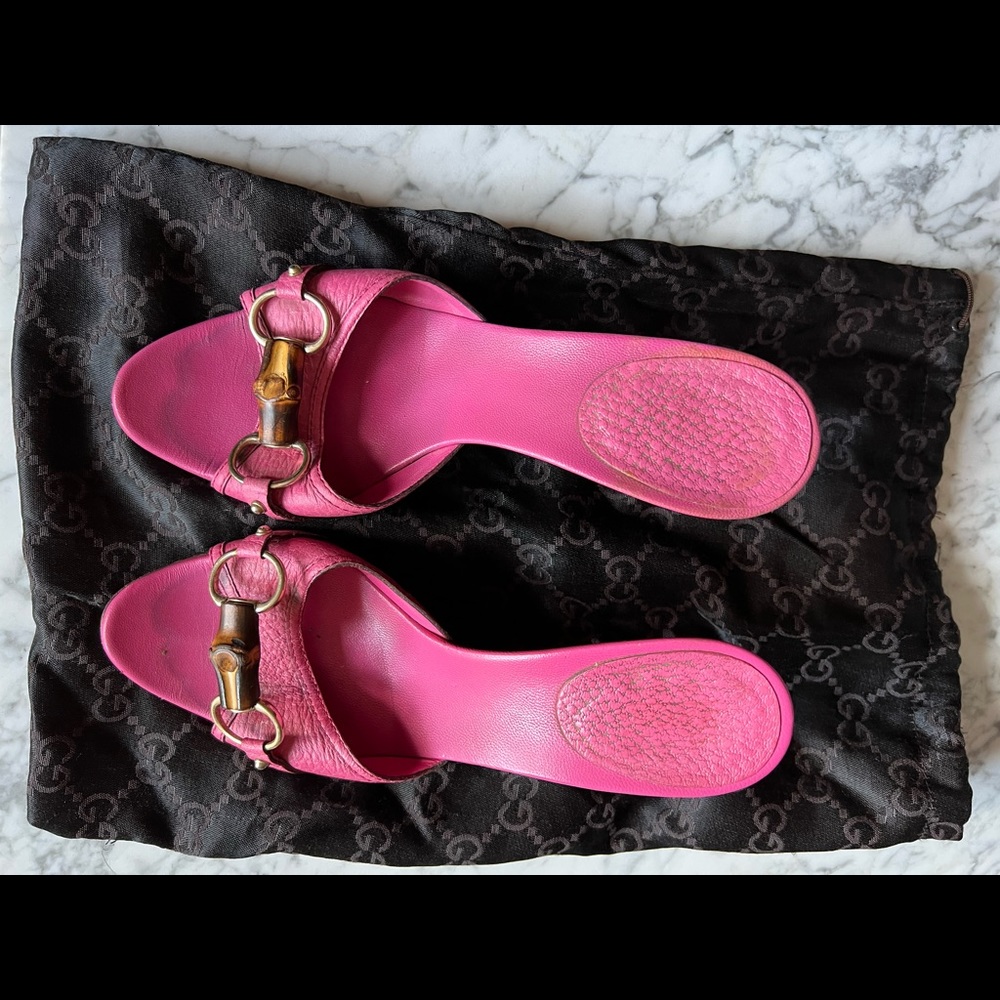 Authentic Gucci Bamboo Horsebit Low-Heel Sandals